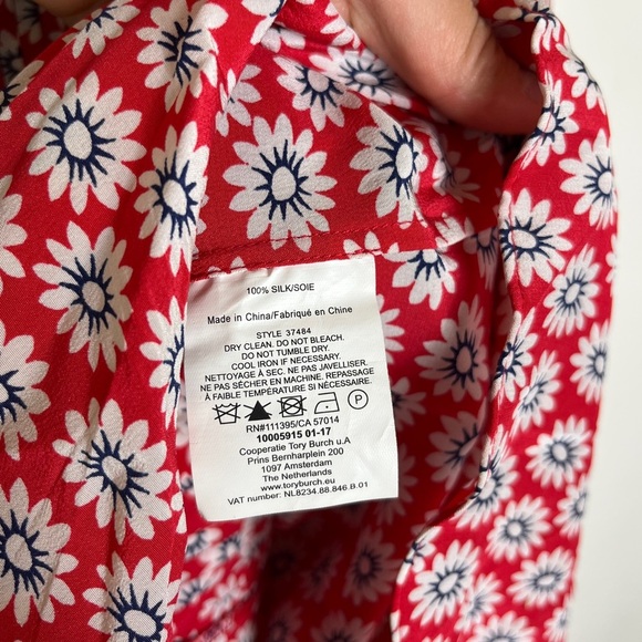 Tory Burch Cora Silk Dress 6 Nantucket Red Primrose Floral Boho Resort Designer - Picture 4 of 12